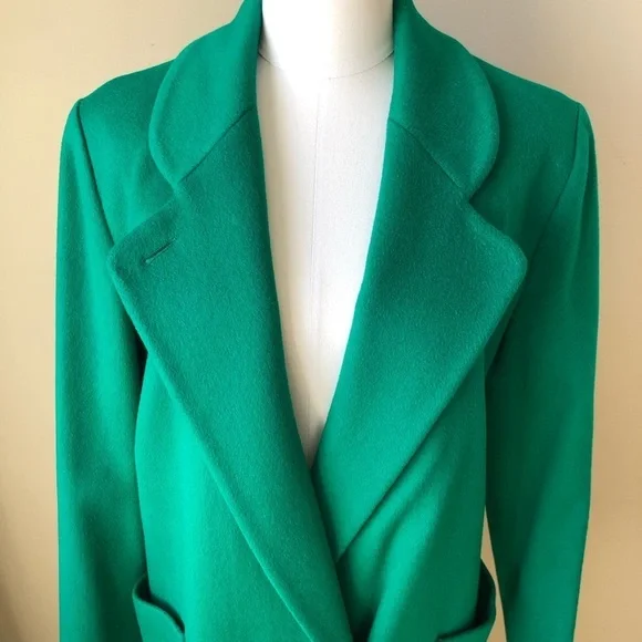 Vintage Kelly Green Wool Oversized Tailored Long Maxi Coat L - Picture 3 of 12